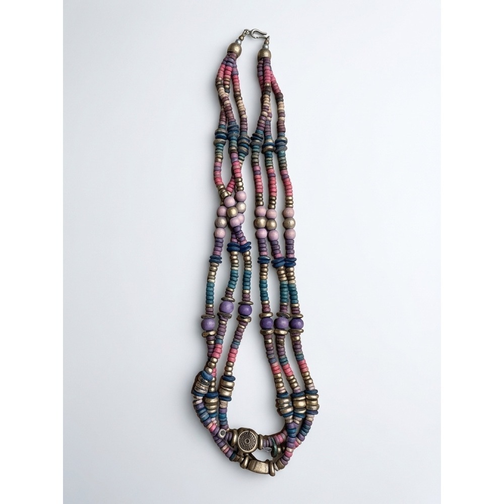 Vintage Boho Multi Strand Beaded Necklace Retro Whimsigoth Fairycore 90s Earthy